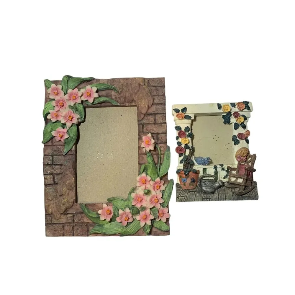 Vintage Set of 2 Cottagecore Resin Picture Frames Flowers Country farmhouse